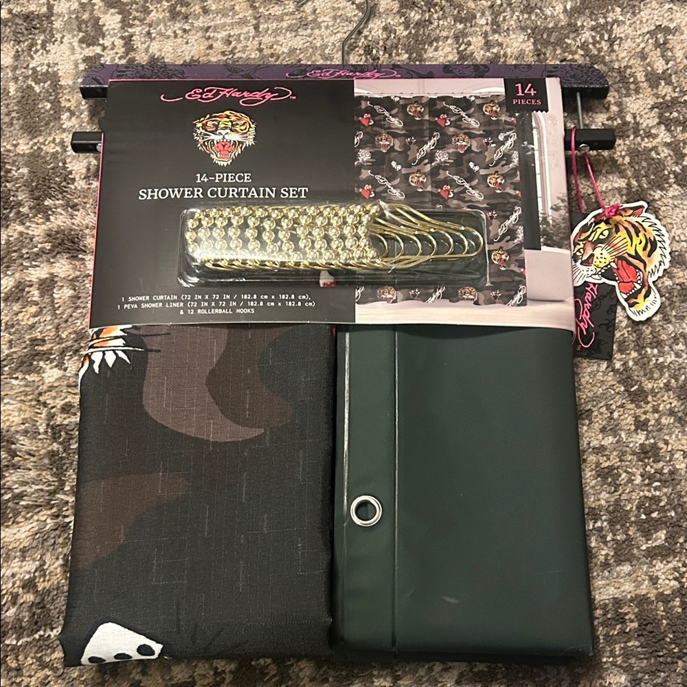 New Ed Hardy Dark Green Camel Shower Curtain Set